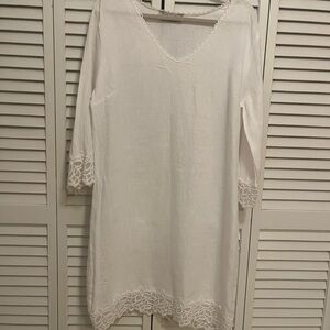 White Linen Long Sleeve Dress